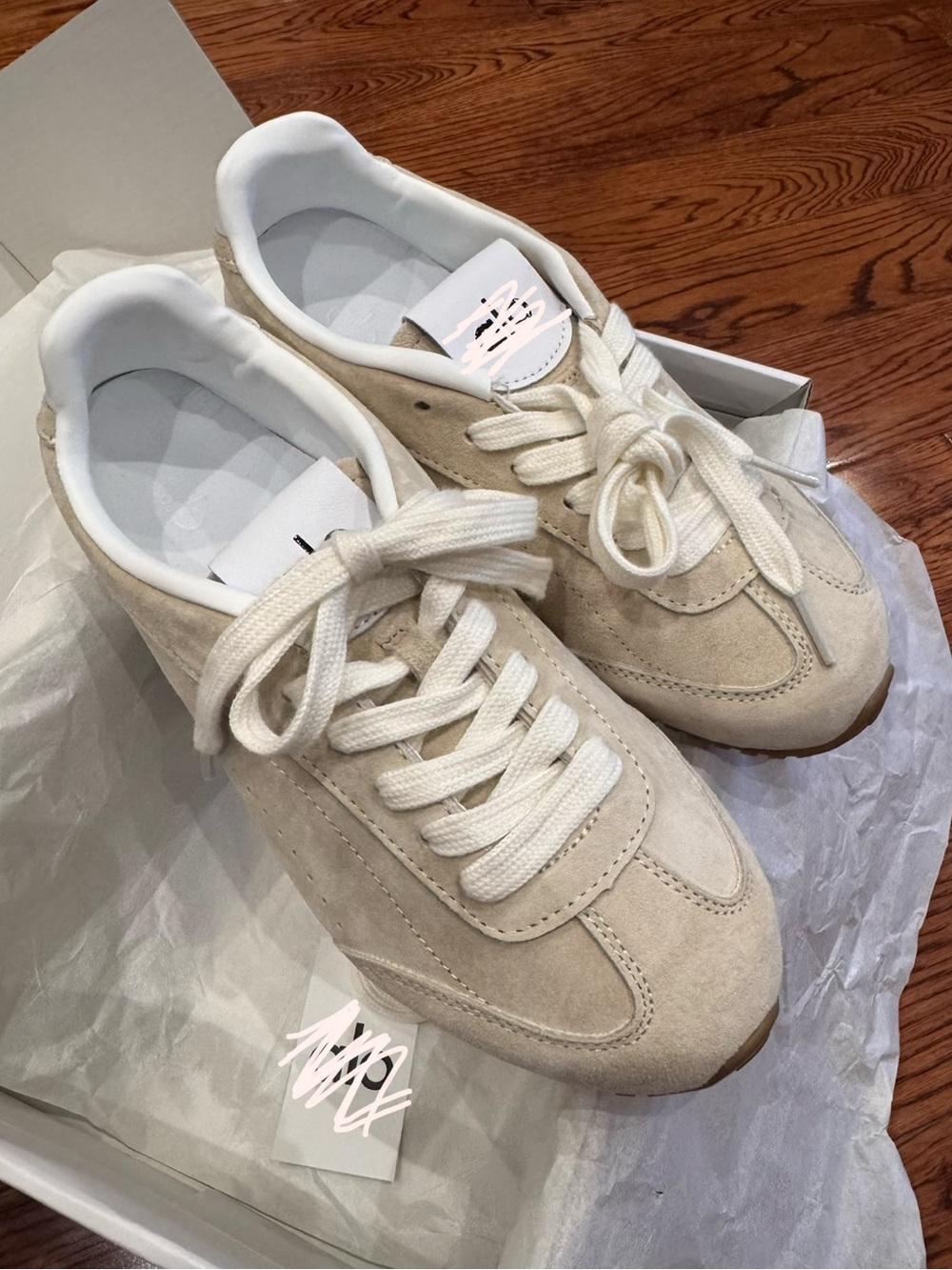 Classic Women's Suede Lace-Up Sneakers in Cream Beige